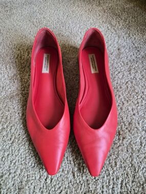 ANTONIO MELANI Red Pointed Toe Leather Flats
